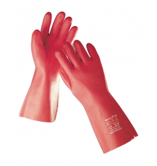 Červené olejvzdorné PVC rukavice